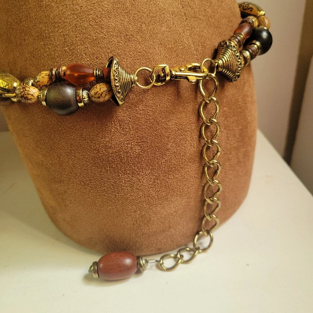Multicolor Beaded Wood Resin Belt Necklace 38 Inch Adjustable Size EthnoCore